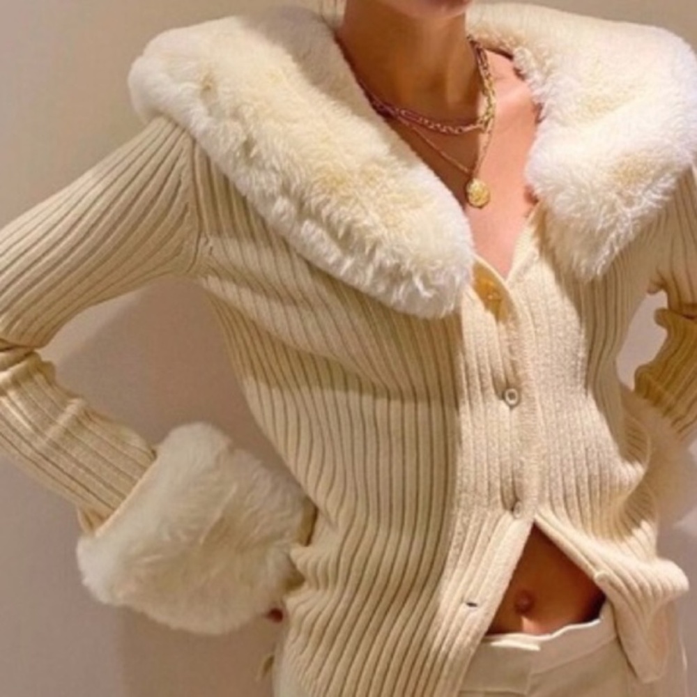 Cream Faux Fur Cardigan